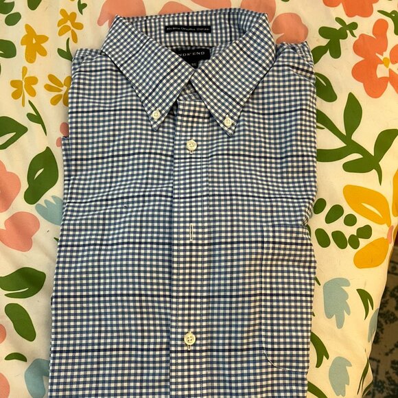 Baumwolle Cotton Classic Blue Plaid Button Down // Lands' End Men's Size L - Picture 8 of 9